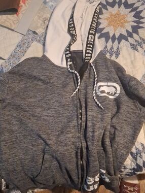 Ecko Unlimited Men's Gray Zip-Up Hoodie with Contrast Light Hood